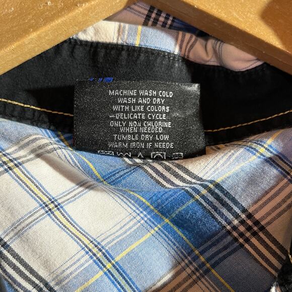 Mecca Since Day One Shirt Mens Large Blue Plaid Button Up Long Sleeve Streetwear - Picture 7 of 9